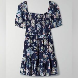 Aritzia Wilfred Laken Mini Chiffon Dress in Navy Floral Pattern
